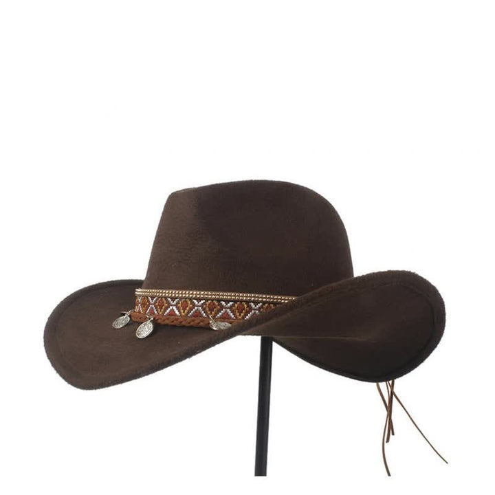 Cappello da cowboy retrò a tesa larga con fascia in corda intrecciata - image 2