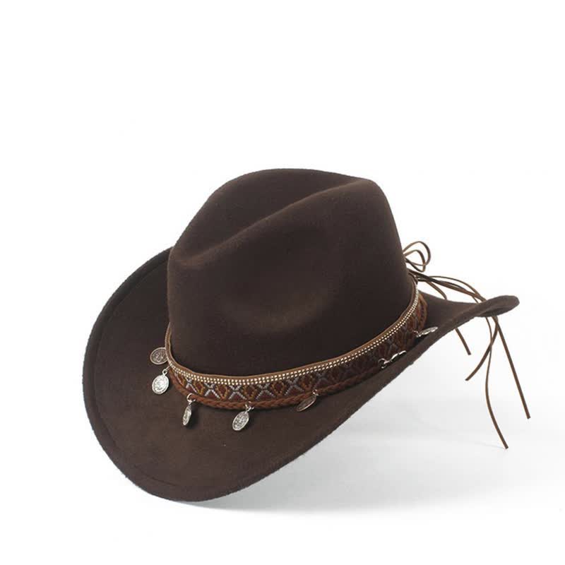 Cappello da cowboy retrò a tesa larga con fascia in corda intrecciata - image 1