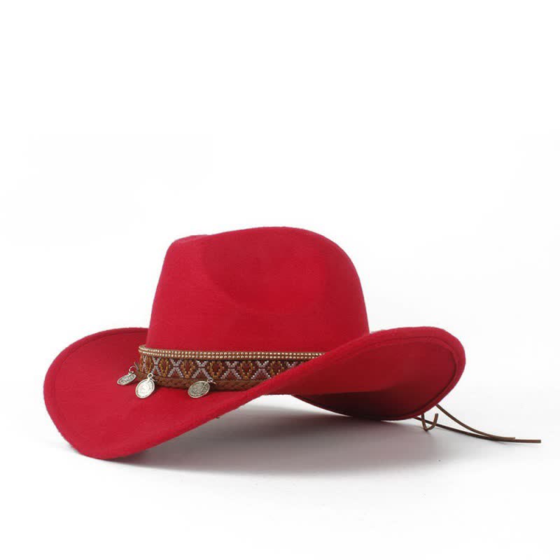 Cappello da cowboy retrò a tesa larga con fascia in corda intrecciata - Rosso - Misura M (22"-22 7/8") - image 7