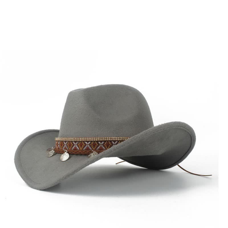 Cappello da cowboy retrò a tesa larga con fascia in corda intrecciata - Grigio - Misura M (22"-22 7/8") - image 11
