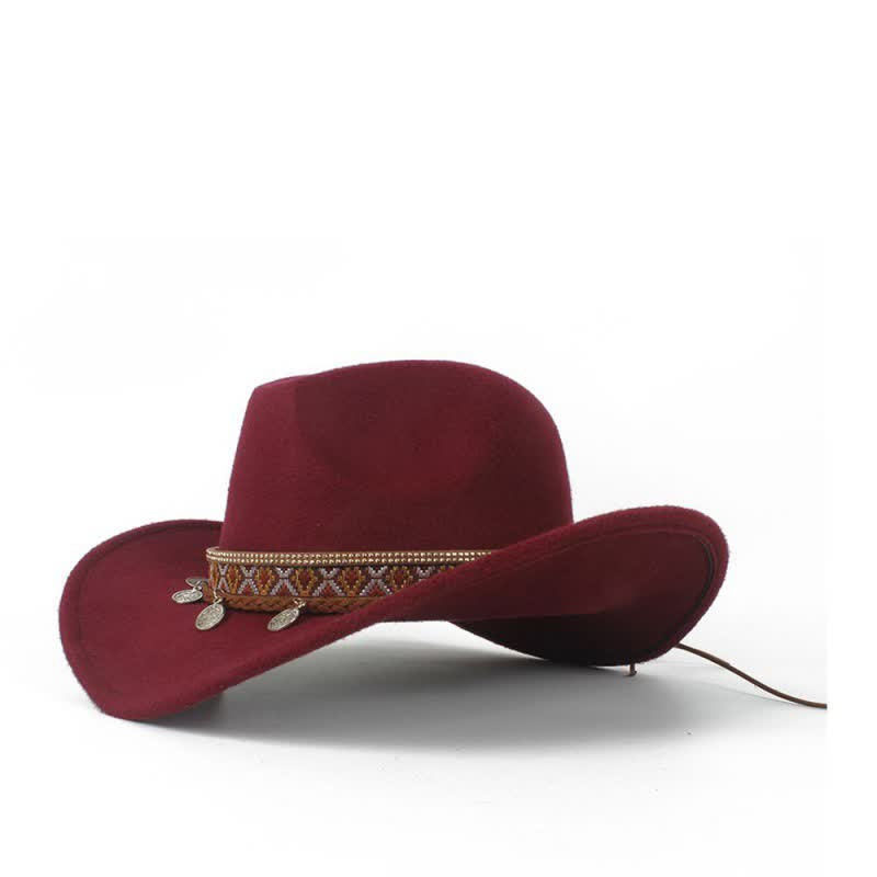Cappello da cowboy retrò a tesa larga con fascia in corda intrecciata - Borgogna - Misura M (22"-22 7/8") - image 9