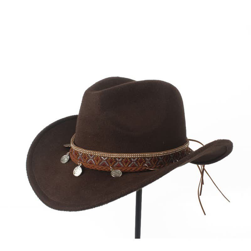 Cappello da cowboy retrò a tesa larga con fascia in corda intrecciata - Caffè - Misura M (22"-22 7/8") - image 0