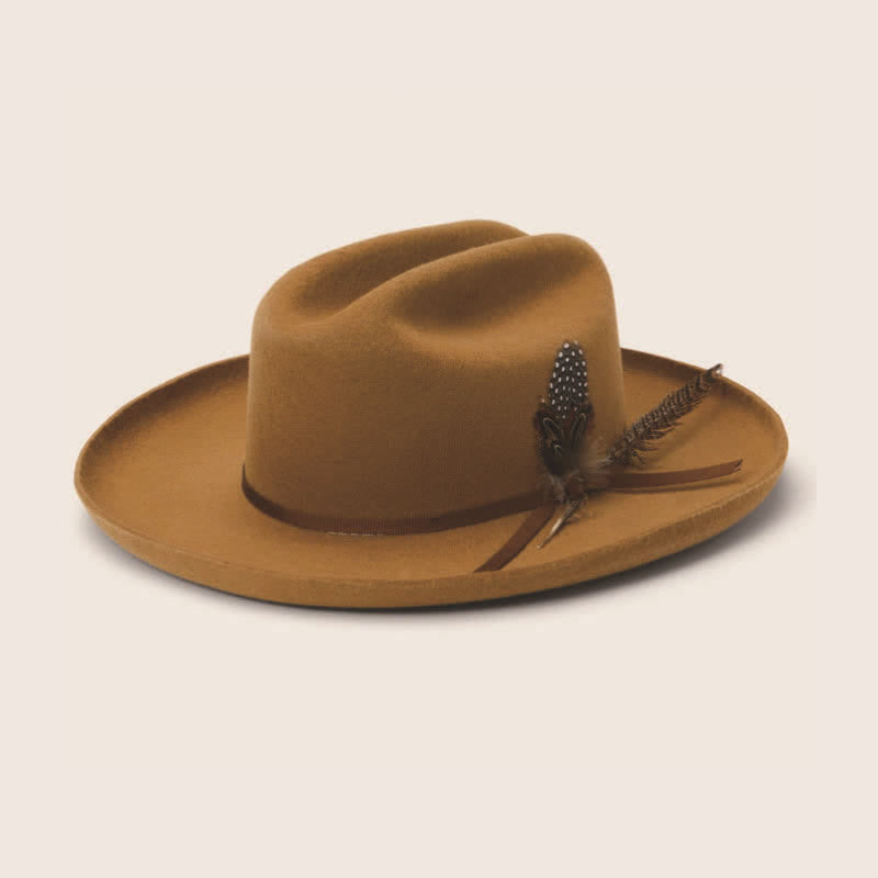 Cappello da cowboy con piume e nastro per festival di Carnevale Elagant - Cammello scuro - L (23 1/4"-23 5/8") - image 0