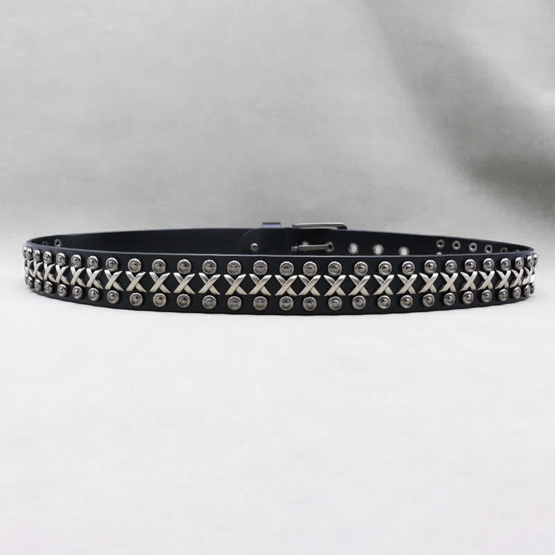 Cintura in pelle con borchie punk rock a 3 file Cross & Circle - image 5