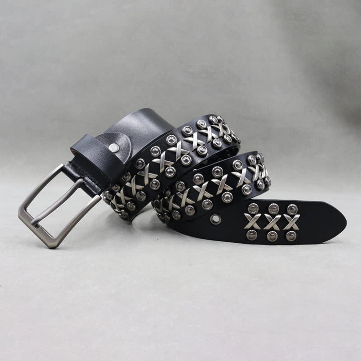 Cintura in pelle con borchie punk rock a 3 file Cross & Circle - image 1