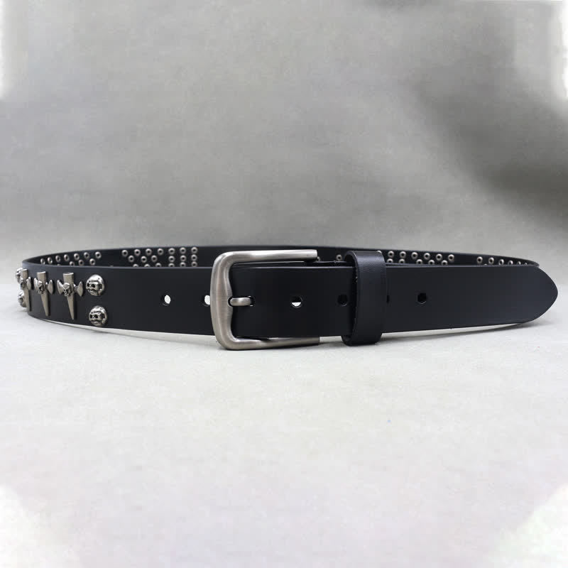 Cintura in pelle con borchie punk rock a 3 file con croce e teschio - image 3