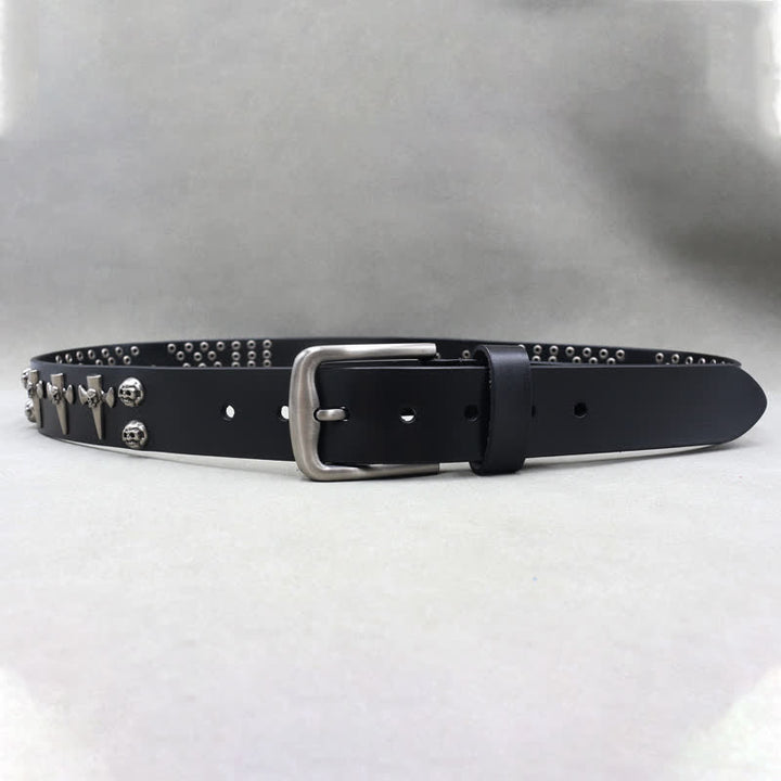 Cintura in pelle con borchie punk rock a 3 file con croce e teschio - image 3