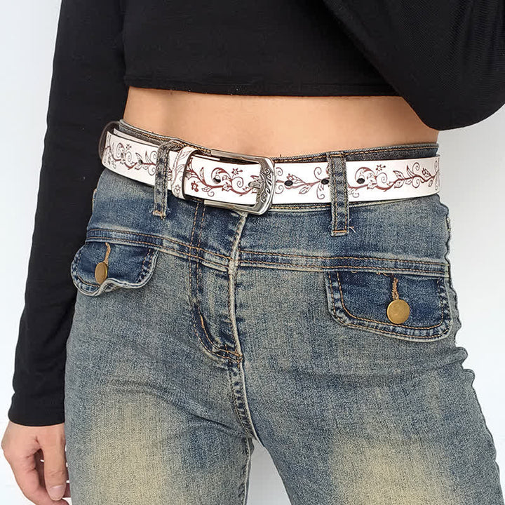 Cintura in pelle con motivo a foglie e fiori in rilievo da donna - image 12