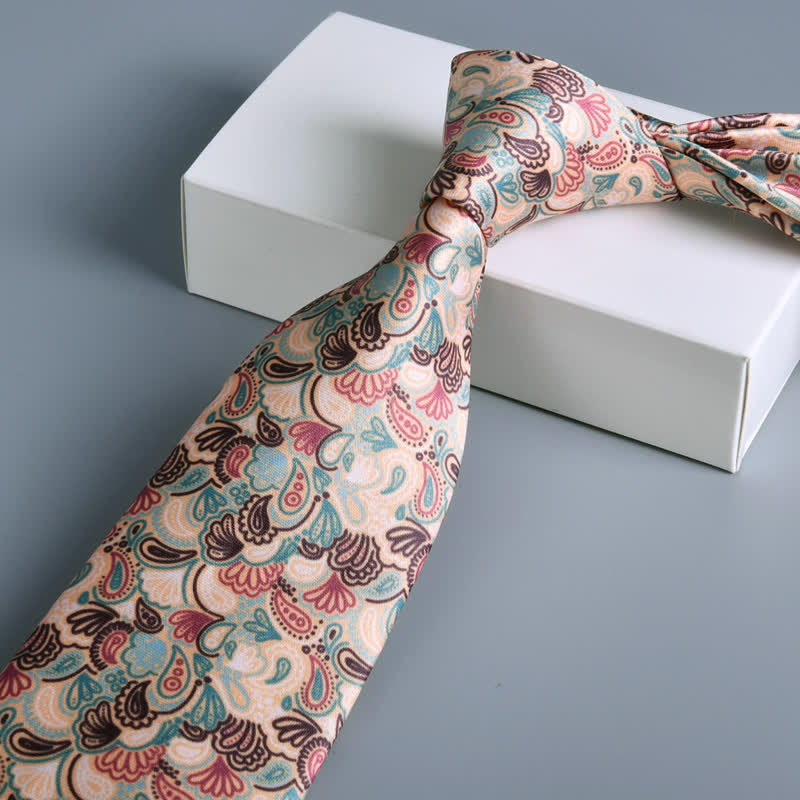 Cravatta casual da uomo con motivo Little Paisley color salmone chiaro - image 1