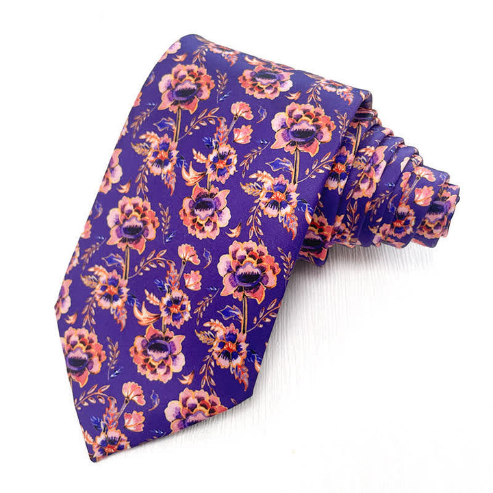 Cravatta da uomo elegante viola scuro rosa floreale da sposa - image 1