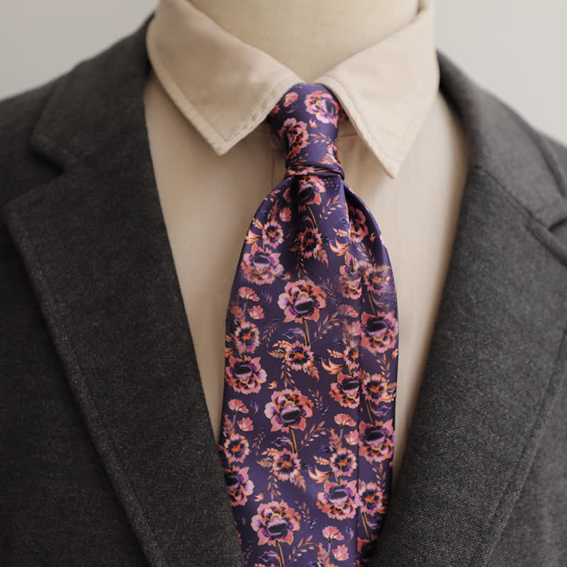 Cravatta da uomo elegante viola scuro rosa floreale da sposa - Viola scuro - image 0
