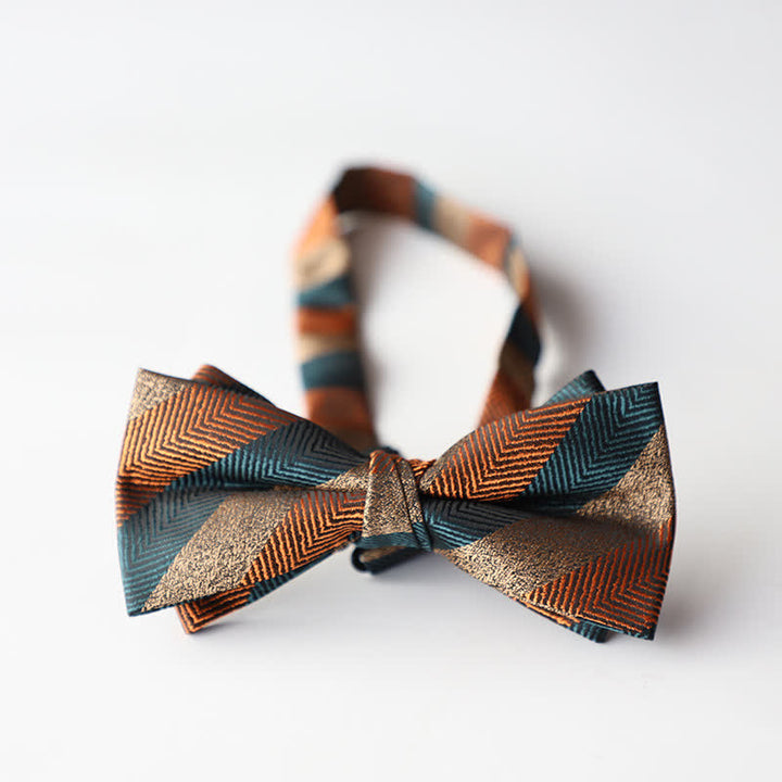 Papillon da uomo a doppio strato in tessuto jacquard a righe floreali - Stile #25 - image 27