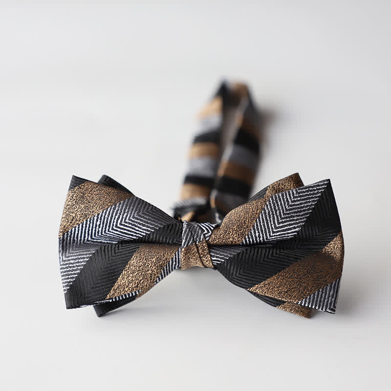 Papillon da uomo a doppio strato in tessuto jacquard a righe floreali - Stile #29 - image 31