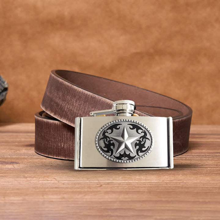 Cintura in pelle fai da te da 3oz Western Star da uomo con fiaschetta nascosta - Stella Occidentale - Cintura marrone anticata - 42 - image 6