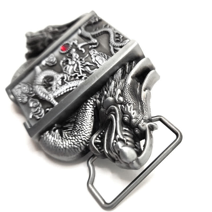 Cintura in pelle Dual Dragon argento antico fai da te da uomo con accendino nascosto - image 4