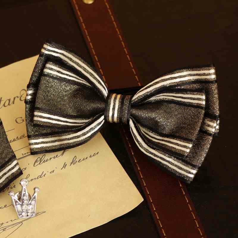 Papillon classico a righe a triplo strato lucido da uomo - image 5