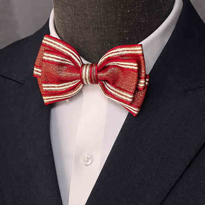 Papillon classico a righe a triplo strato lucido da uomo - Rosso - image 2