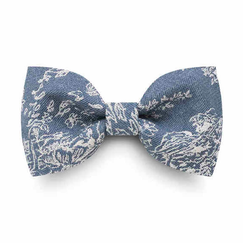 Papillon in denim con motivo a spina di pesce con fiori della serie blu da uomo - Stile n. 2 - Azzurro cielo - image 2