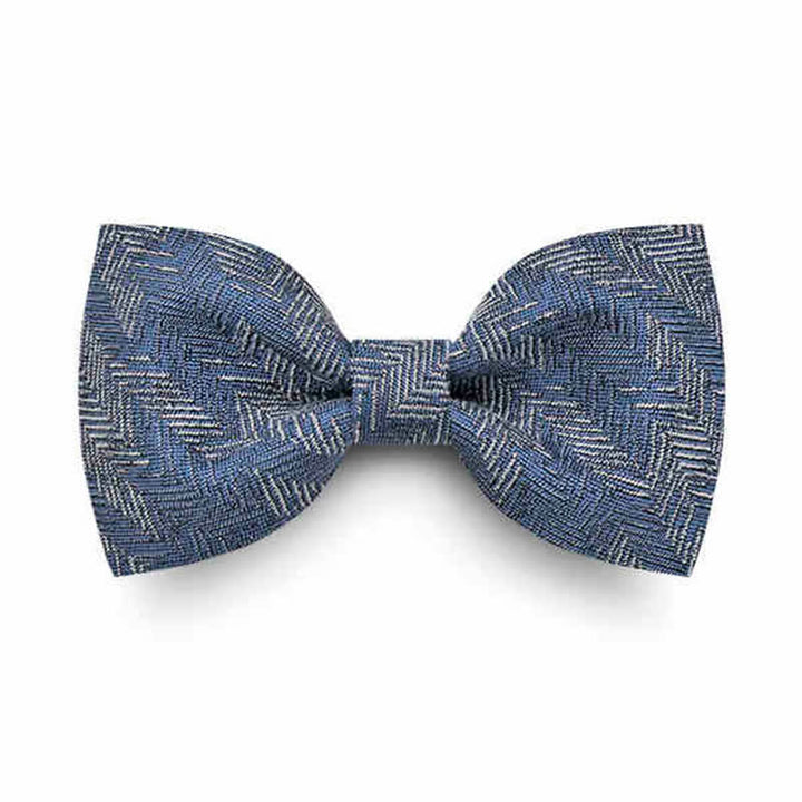 Papillon in denim con motivo a spina di pesce con fiori della serie blu da uomo - Stile n. 2 - Blu navy - image 9