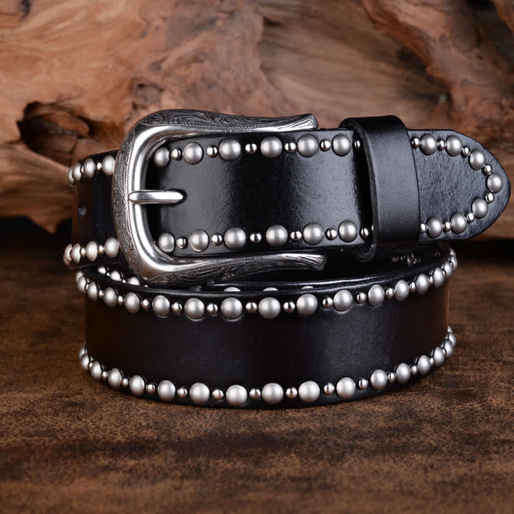 Cintura in pelle con accessori per abbigliamento gotico con borchie e rivetti rotondi - Nero - 44 - image 0