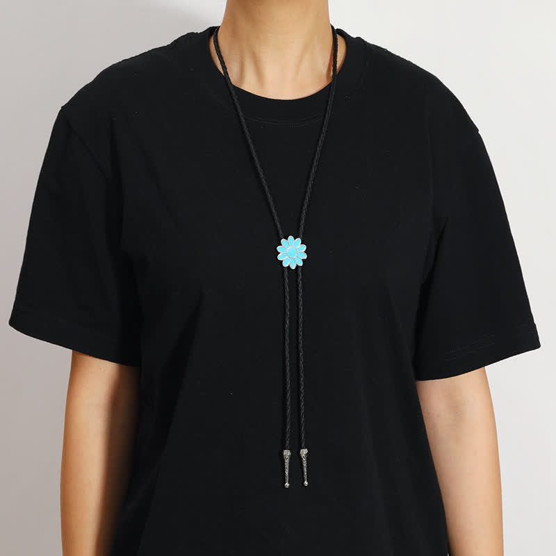 Cravatta Bolo Triangolo con Fiori Ovali Smaltati Blu - image 1