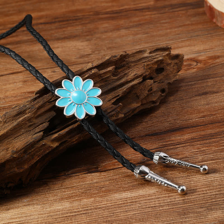 Cravatta Bolo Triangolo con Fiori Ovali Smaltati Blu - Fiore - image 7