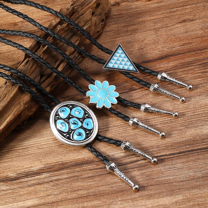 Cravatta Bolo Triangolo con Fiori Ovali Smaltati Blu - image 0