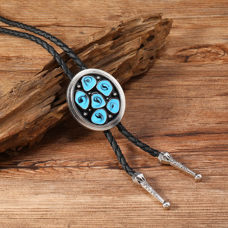 Cravatta Bolo Triangolo con Fiori Ovali Smaltati Blu - Ovale - image 2