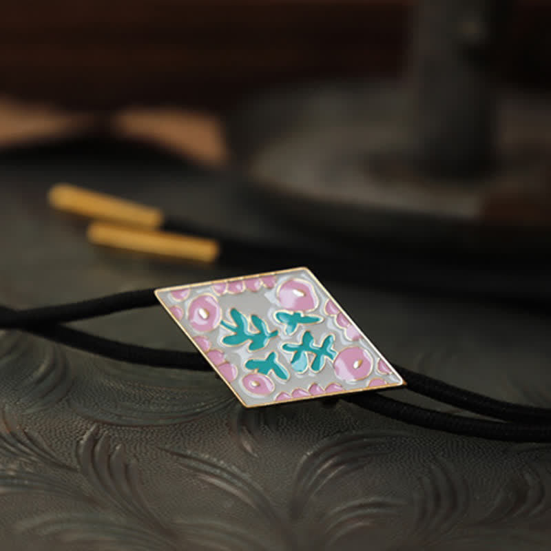Cravatta Bolo con piccolo fiore colorato e rombo retrò - image 7