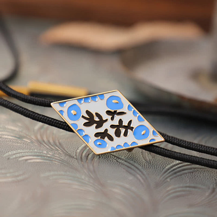 Cravatta Bolo con piccolo fiore colorato e rombo retrò - image 3