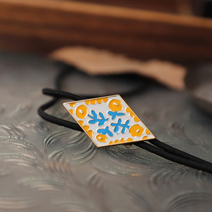 Cravatta Bolo con piccolo fiore colorato e rombo retrò - image 12