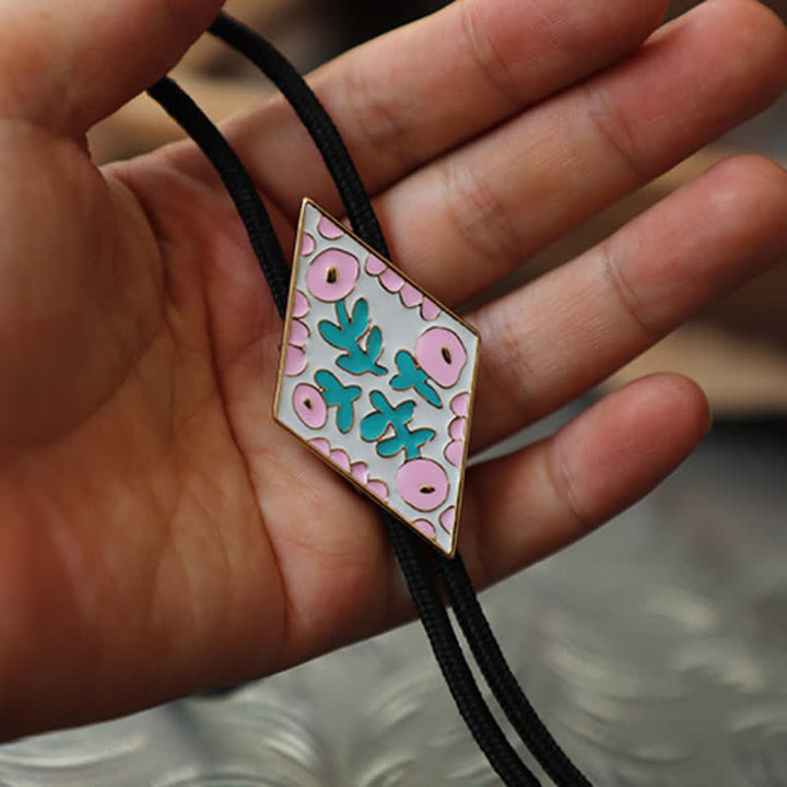 Cravatta Bolo con piccolo fiore colorato e rombo retrò - Rosa - Corda - image 6