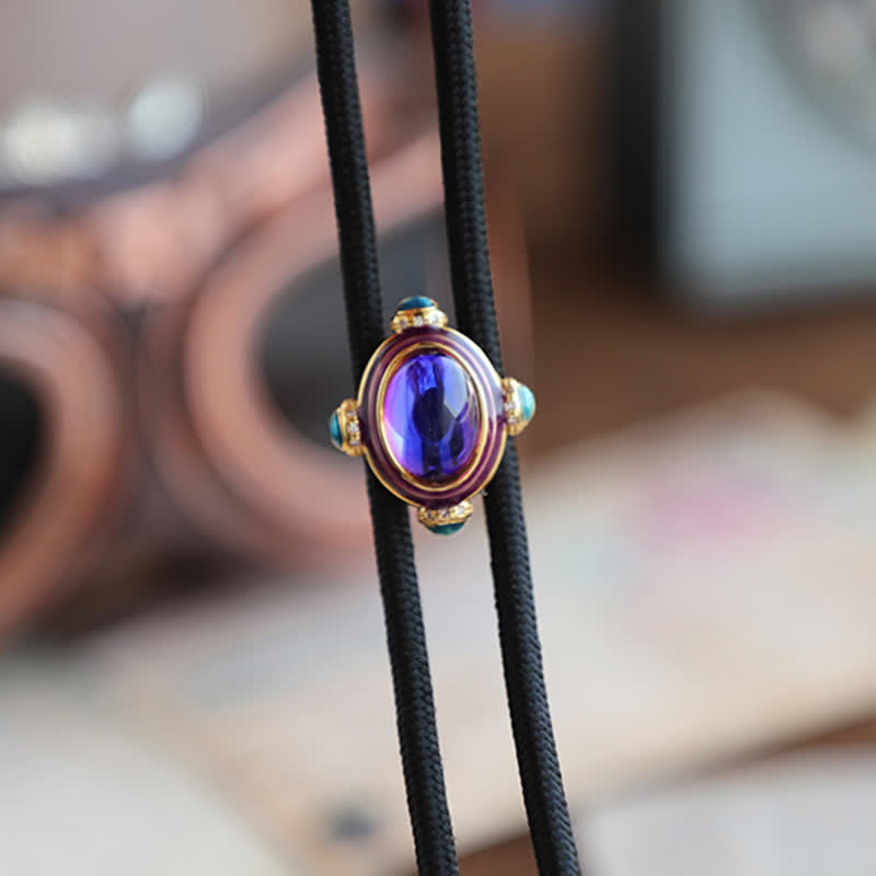Piccola cravatta Bolo vintage con pietra preziosa blu e viola - image 5