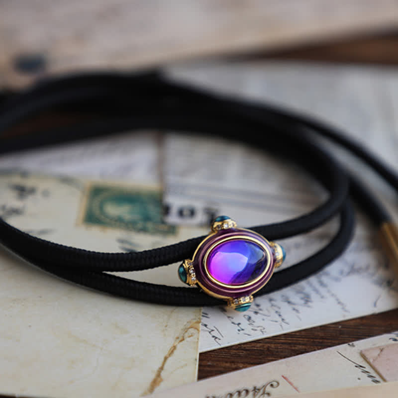 Piccola cravatta Bolo vintage con pietra preziosa blu e viola - image 6