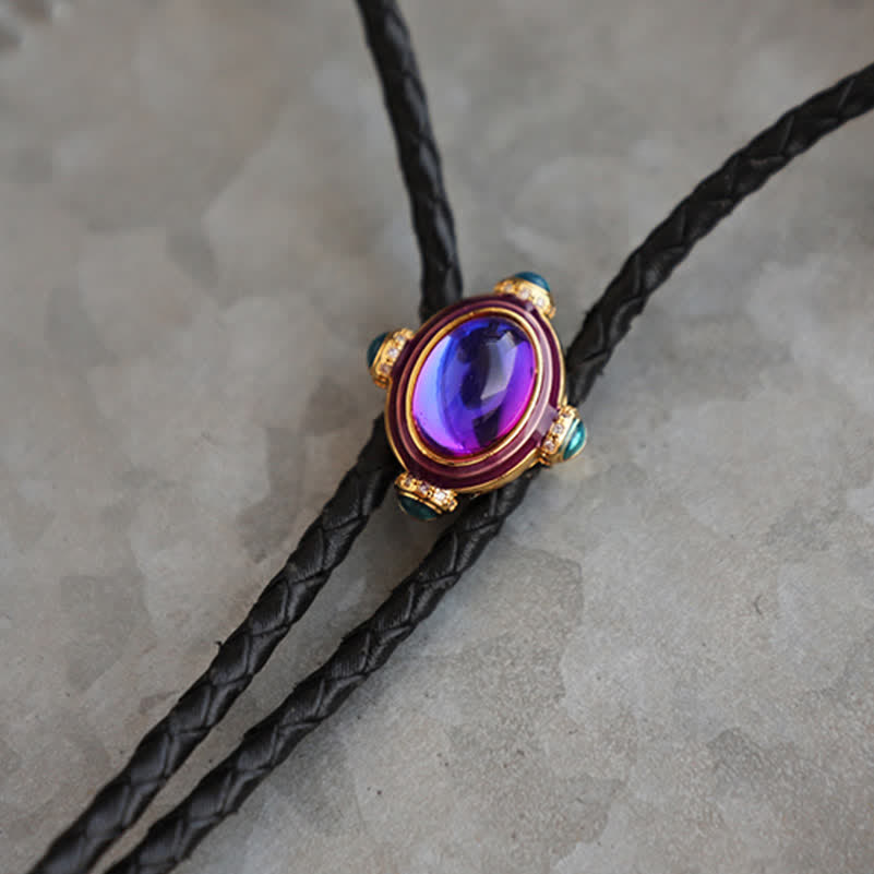 Piccola cravatta Bolo vintage con pietra preziosa blu e viola - image 2