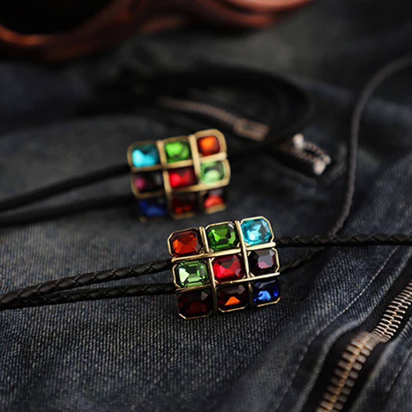 Cravatta Bolo con pietra preziosa e cubo a mosaico geometrico - image 5