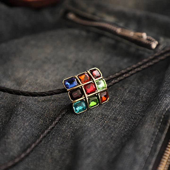 Cravatta Bolo con pietra preziosa e cubo a mosaico geometrico - image 2