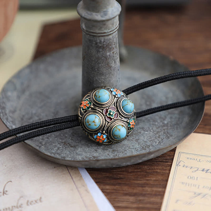 Cravatta Bolo con fiore in smalto turchese blu antico - image 8