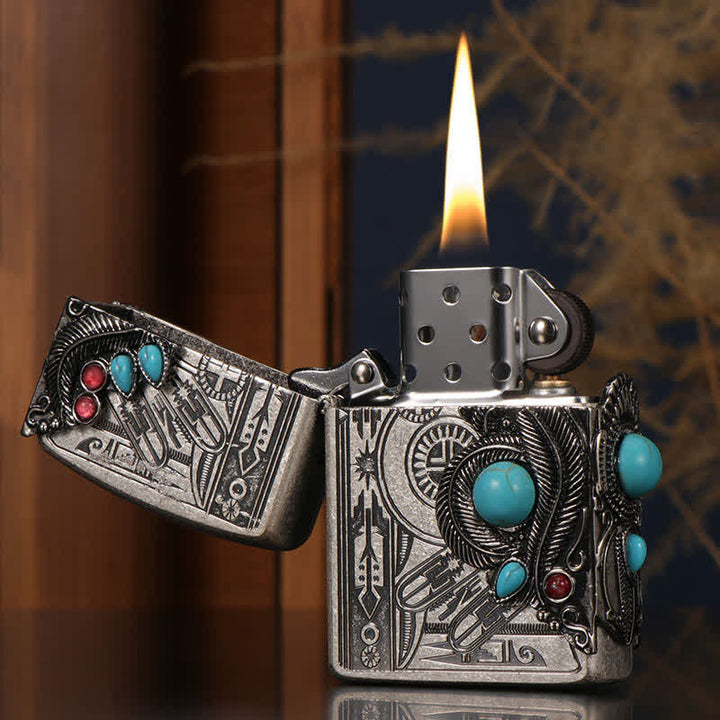 Accendino a cherosene ricaricabile Indian Feather Blue Turquoise - image 3