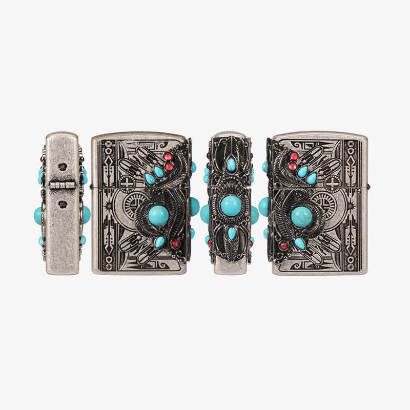 Accendino a cherosene ricaricabile Indian Feather Blue Turquoise - image 4