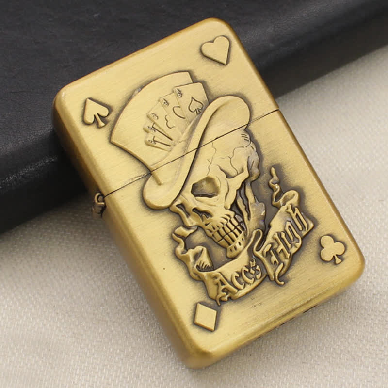 Accendino ricaricabile a butano con motivo a teschio e assi di carte da poker - Oro - image 6