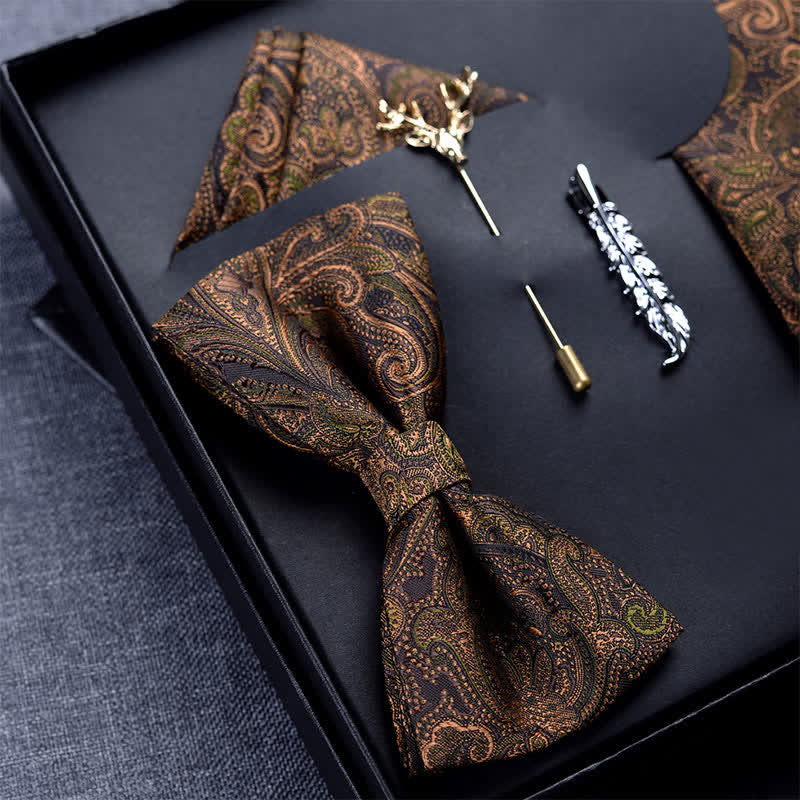 5 pezzi papillon Paisley marrone scuro e nero da uomo in scatola regalo - image 1