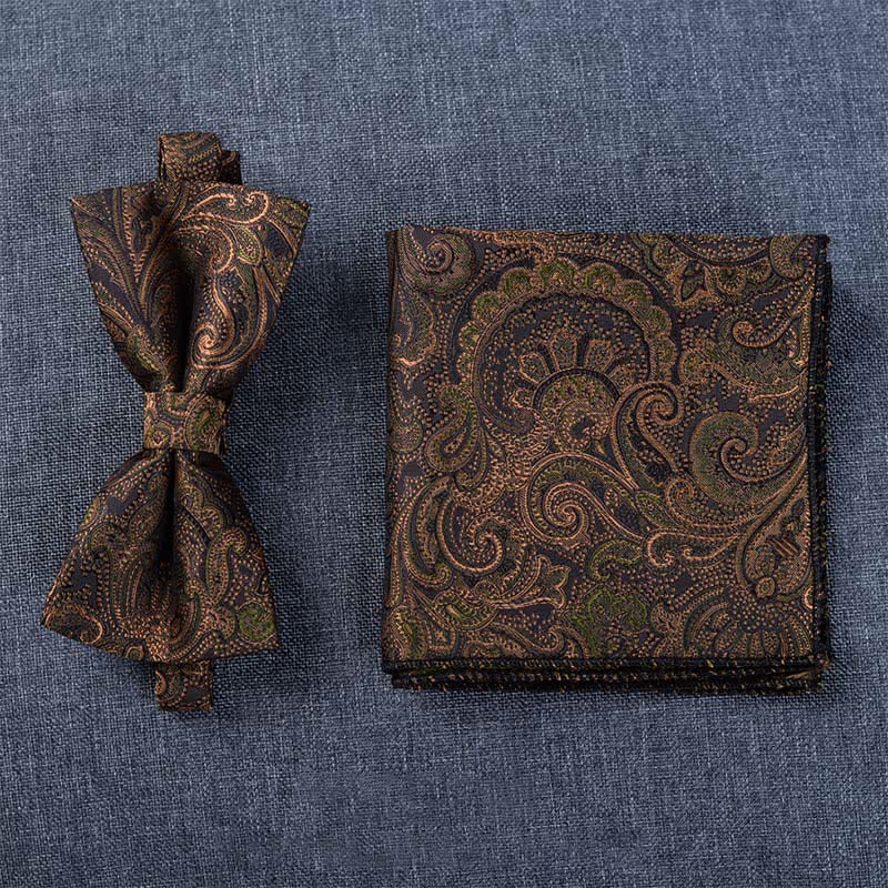 5 pezzi papillon Paisley marrone scuro e nero da uomo in scatola regalo - image 7