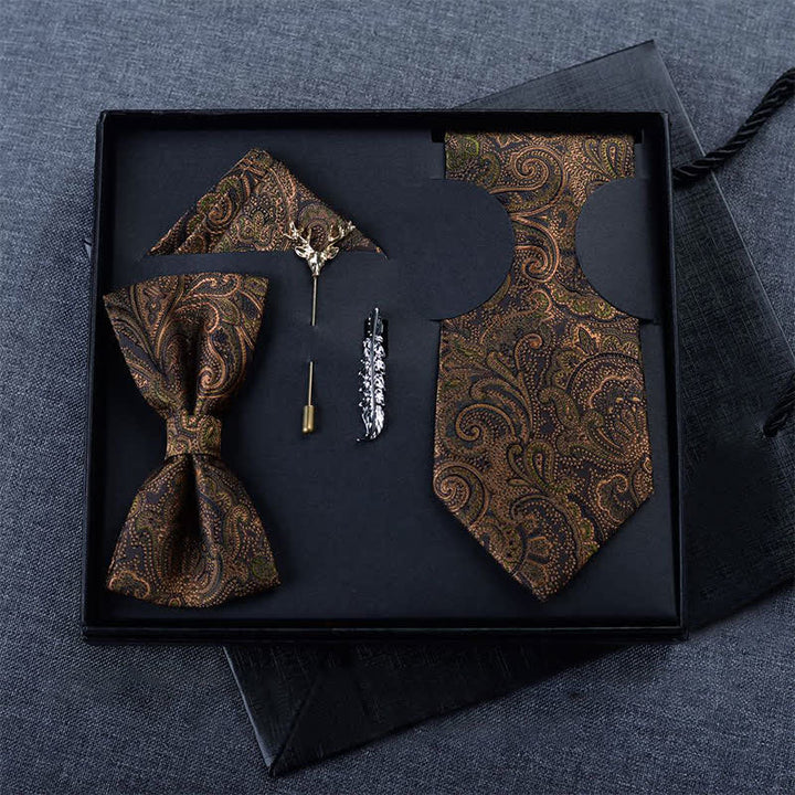 5 pezzi papillon Paisley marrone scuro e nero da uomo in scatola regalo - Da annodare - image 2