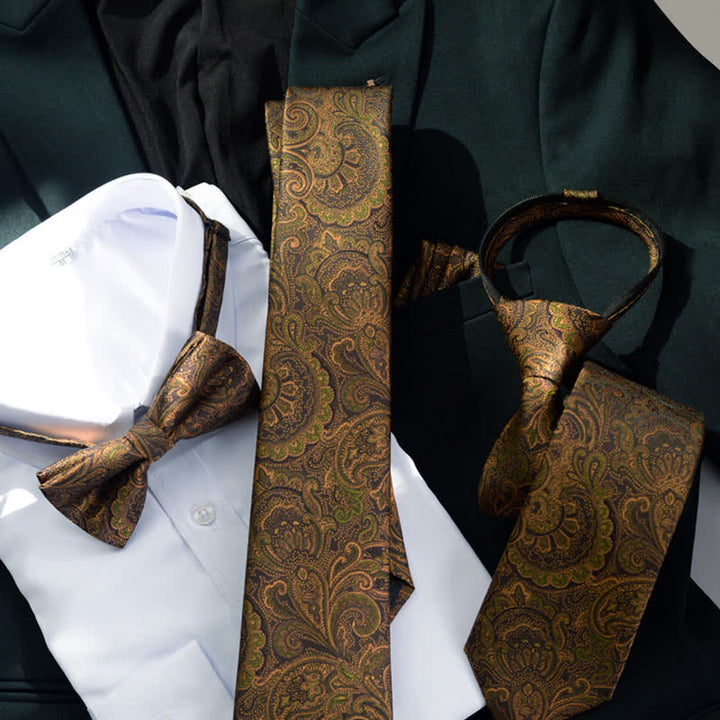 5 pezzi papillon Paisley marrone scuro e nero da uomo in scatola regalo - image 3