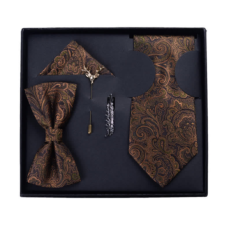 5 pezzi papillon Paisley marrone scuro e nero da uomo in scatola regalo - image 0