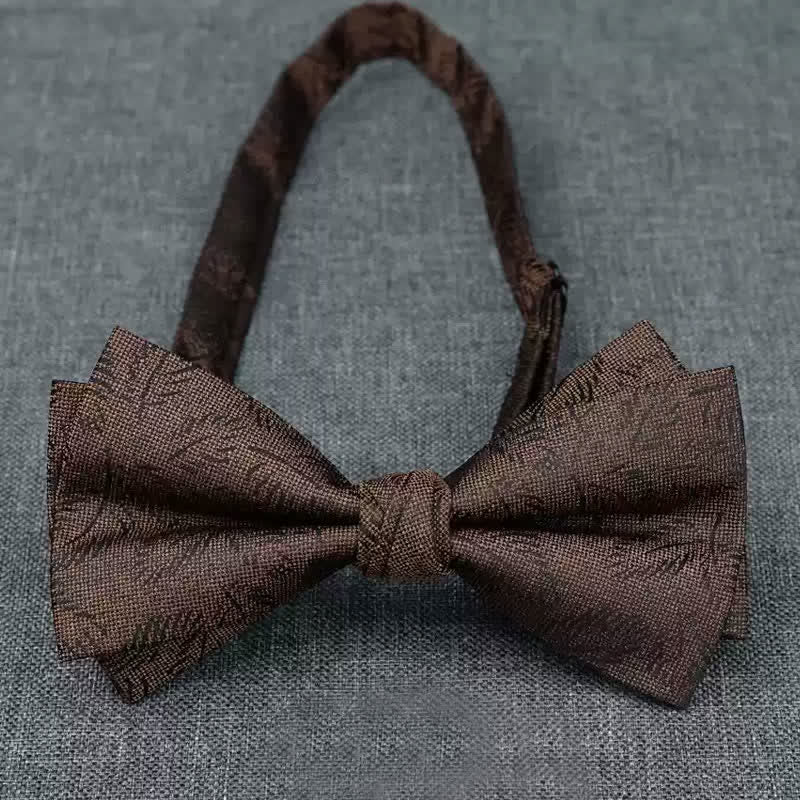 5 pezzi papillon con stampa foglie marrone scuro casual da uomo, confezione regalo - image 1