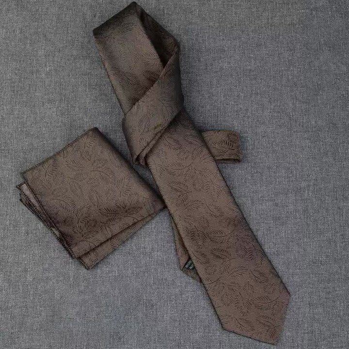 5 pezzi papillon con stampa foglie marrone scuro casual da uomo, confezione regalo - image 3