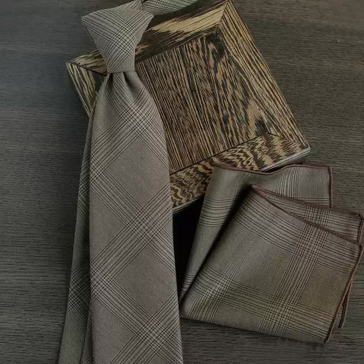 5 pezzi papillon vintage da uomo in stile caffè marrone a quadri, confezione regalo - image 7