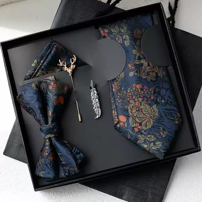 5 pezzi papillon estivi da uomo con fiori blu navy e arancioni, confezione regalo - Blu navy e arancione - image 0